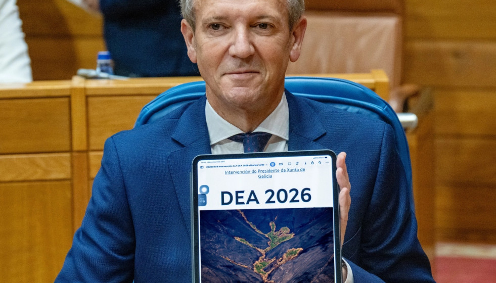 Fotomontaje de Alfonso Rueda mostrando su discurso del Estado de Autonomía 2026
