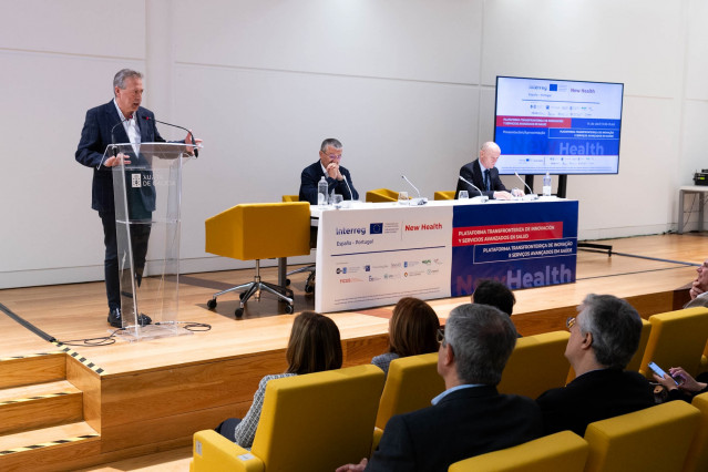 El conselleiro de Sanidade, Antonio Gómez Caamaño, en la clausura del acto de presentación del proyecto 'New Health'.