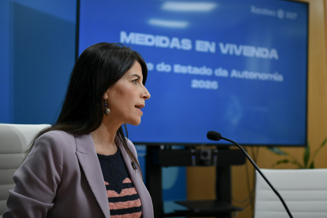 La conselleira de Vivenda e Planificación de Infraestruturas, María M. Allegue, presenta las medidas en materia de vivienda anunciadas en el Debate sobre el Estado de la Autonomía, a 15 de abril de 2026.
