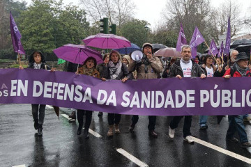 Militantes de Podemos Galicia en la marcha a favor de la sanidad pública en febrero de 2026jpg
