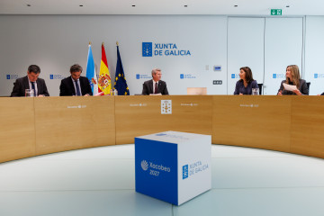 El titular del Ejecutivo gallego, Alfonso Rueda, preside la reunión del Consello.