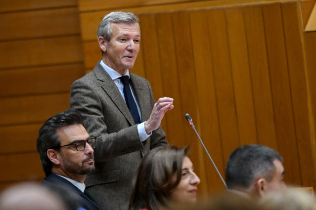 El presidente de la Xunta, Alfonso Rueda, en la sesión de control en el Parlamento.