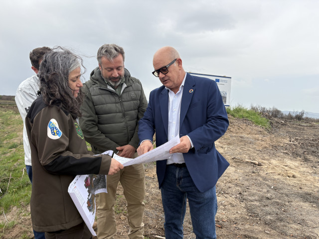 El subdelegado del Gobierno en Ourense, Eladio Santos, supervisa los trabajos de restauración tras los incendios de agosto en el municipio ourensano de Cualedro