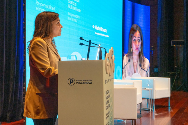 La conselleira de Mar, Marta Villaverde, en la inauguración del IV Foro Internacional de Fundación Nova Pescanova.