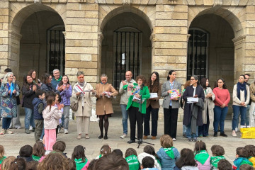 Acto con escolares celebrado esta mañana en el Obradoiro.