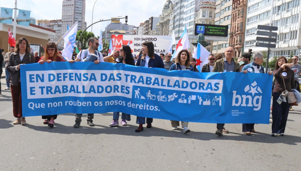 La portavoz nacional del BNG, Ana Pontón, en la manifestación de la CIG con motivo del Primero de Mayo en A Coruña.