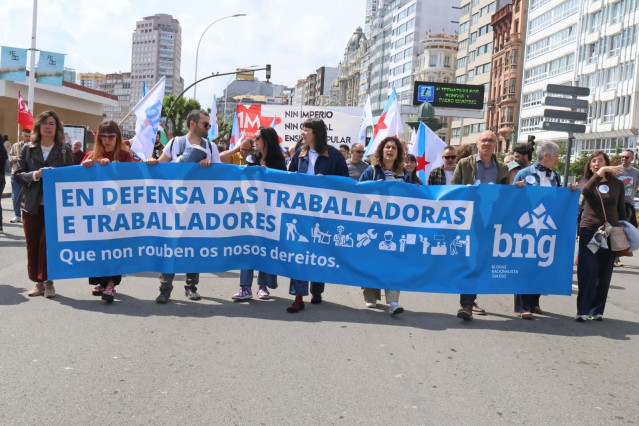 La portavoz nacional del BNG, Ana Pontón, en la manifestación de la CIG con motivo del Primero de Mayo en A Coruña.
