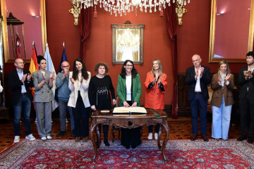 Primera visita institucional de la nueva rectora de la USC, Rosa Crujeiras, al Ayuntamiento de Santiago, a 6 de mayo de 2026.