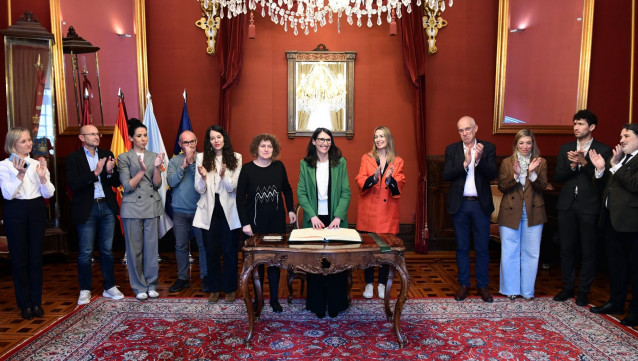 Primera visita institucional de la nueva rectora de la USC, Rosa Crujeiras, al Ayuntamiento de Santiago, a 6 de mayo de 2026.