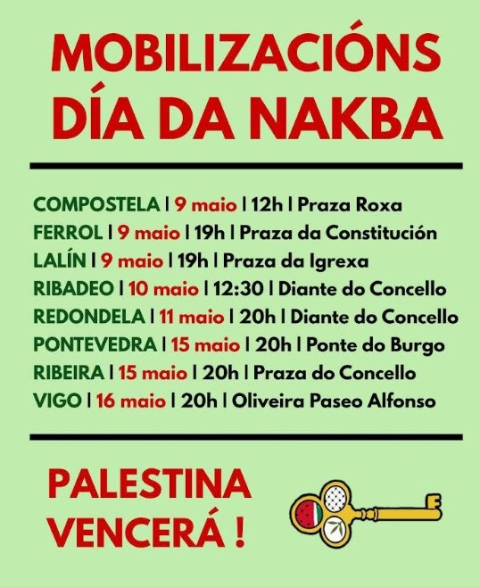Global Sumud Galiza convoca protestas en ocho ciudades gallegas entre el 9 y el 17 de mayo