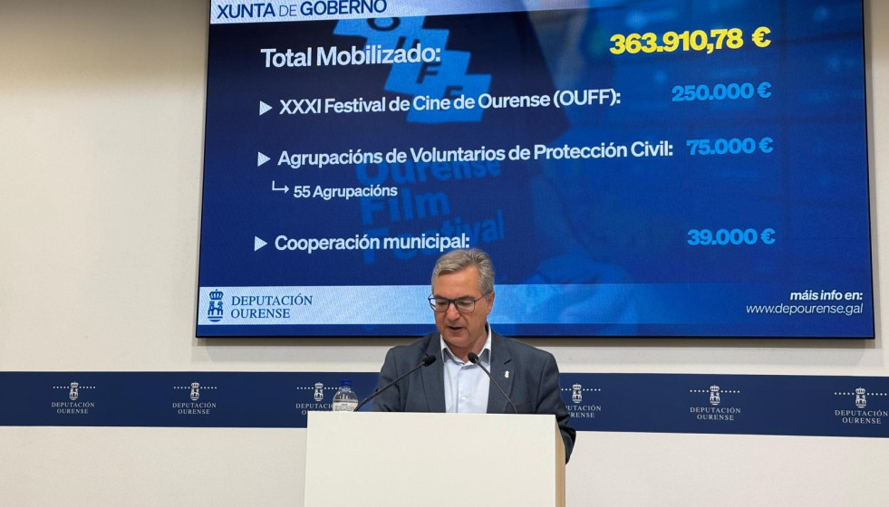 El presidente de la Diputación de Ourense, Luis Menor, ofrece una rueda de prensa para dar cuenta de los asuntos aprobados en junta de gobierno