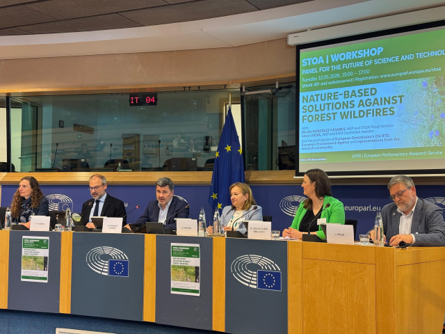 El eurodiputado Nicolás González Casares en el evento 'Soluciones basadas en la naturaleza contra los incendios forestales' organizado por el Panel sobre el Futuro de la Ciencia y la Tecnología (STOA) en el Parlamento Europeo