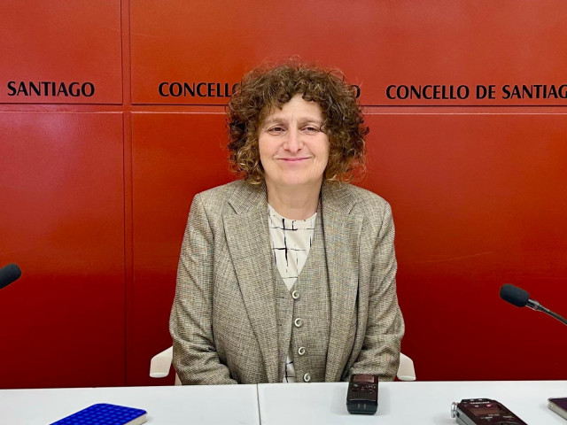 La alcaldesa de Santiago, Goretti Sanmartín, en rueda de prensa, a 15 de mayo de 2026.
