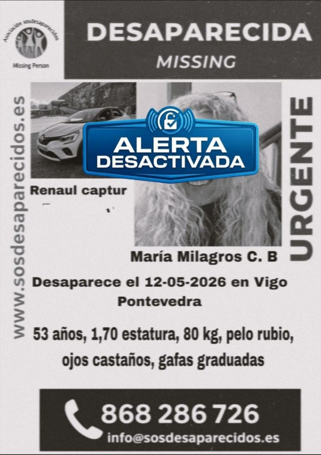 Desactivan la alerta de búsqueda de María Milagros, en Vigo