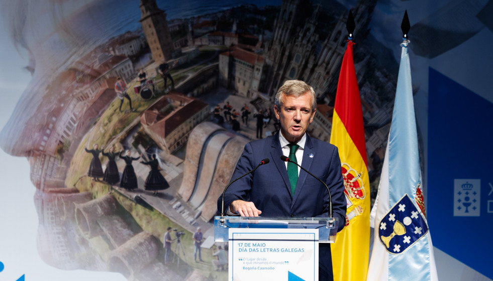 El presidente de la Xunta, Alfonso Rueda, en un acto del Día das Letras Galegas