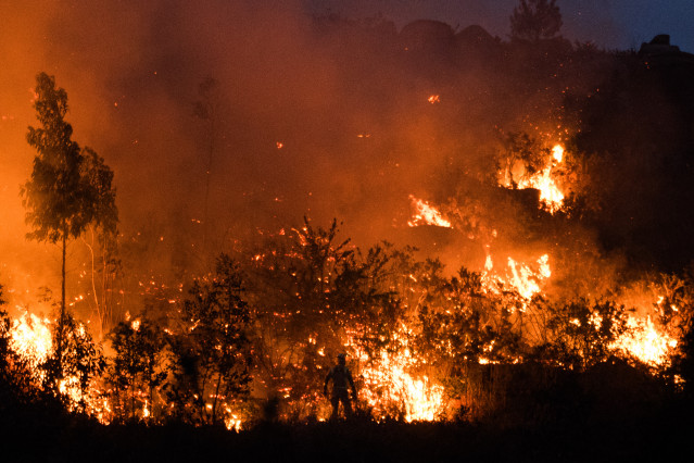 Archivo - Vista del incendio forestal en el monte Galleiro, a 6 de abril de 2026, en Ribadetea, Ponteareas, Pontevedra, Galicia (España). El incendio de monte Galleiro comenzó a las 14:47 horas en la parroquia de Ribadetea, en el municipio de Ponteareas.