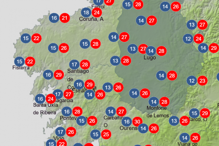 Mapa de temperaturas previstas este sábado para AEMET