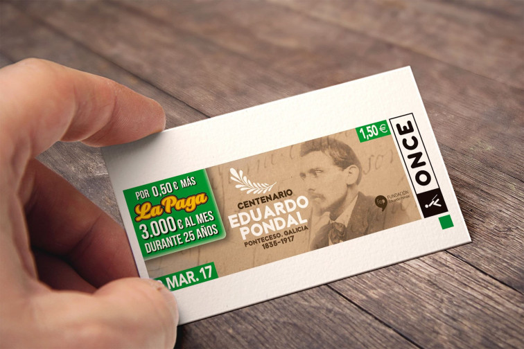 Pondal, imagen del cupón de la ONCE con motivo del centenario de su fallecimiento