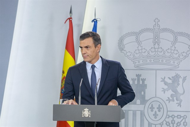 Rueda de prensa del presidente Sánchez en el Complejo de La Moncloa tras reunirse con el Rey en Zarzuela