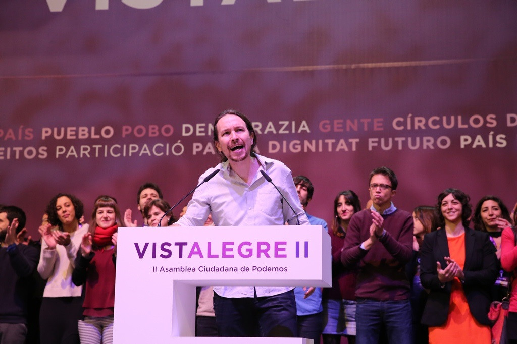 El secretario general de Podemos, Pablo Iglesias, durante el Congreso de Vistalegre II en 2017
