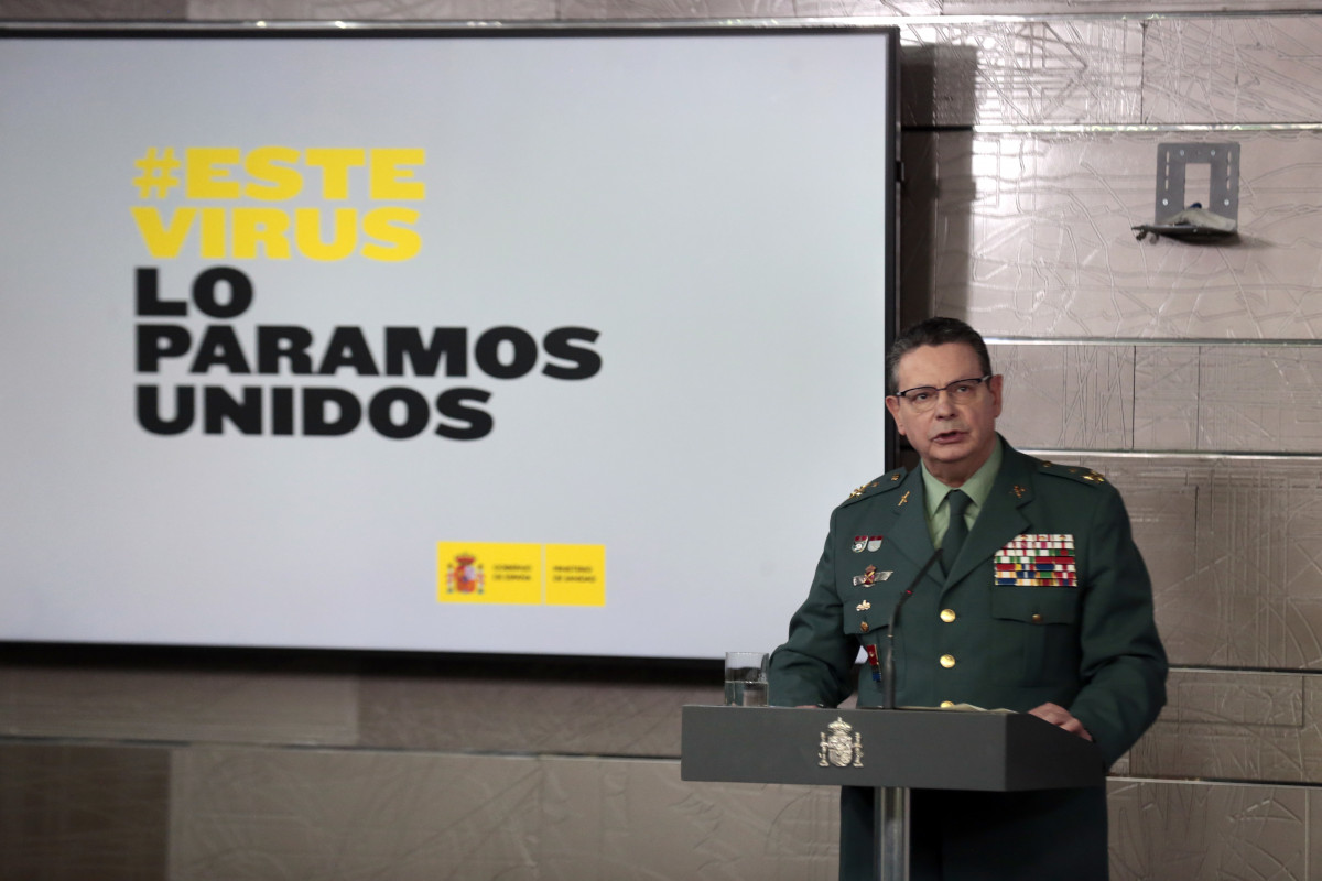 El teniente general, Laurentino Ceña, interviene en la comparecencia para informar sobre los datos actualizados del coronavvirus