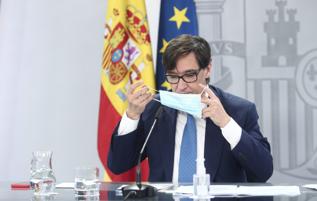 El ministro de Sanidad, Salvador Illa, comparece en rueda de prensa para actualizar información sobre la estrategia de vacunación, en Moncloa, Madrid (España), a 27 de noviembre de 2020.