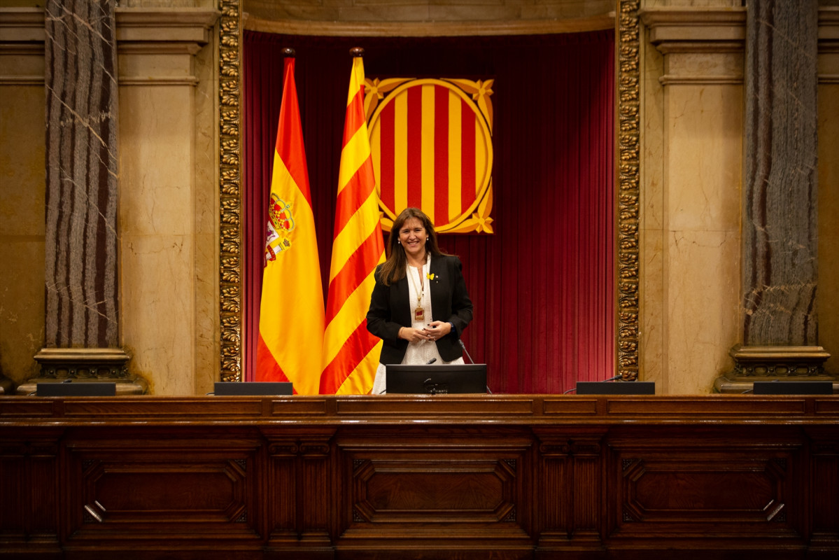 La candidata de Junts, Laura Borràs, a l'Auditori del Parlament de Catalunya després de ser proclamada presidenta de la cambra catalana en l'inici de la XIII legislatura. Catalunya (Espanya), 12 de març del 2021.