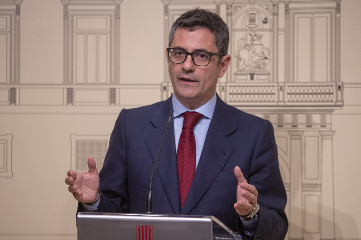 El ministro de Presidencia Féliz Bolaños, realiza declaraciones tras una reunión con la consellera de Presidencia de la Generalitat, para esclarecer el supuesto monitoreo a independentistas catalan