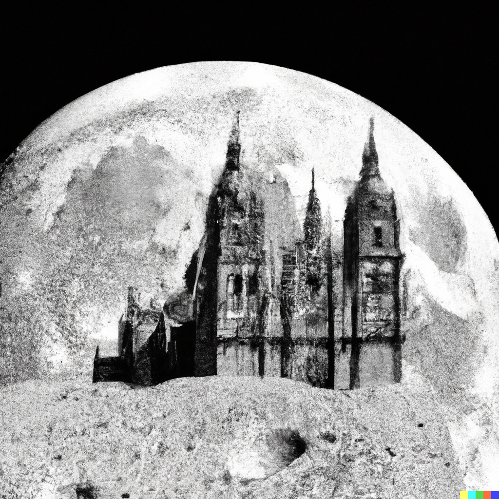 DALLu00b7E 2023 05 15 17.42.16   Realistic picture of the Cathedral of Santiago on the surface of the moon 